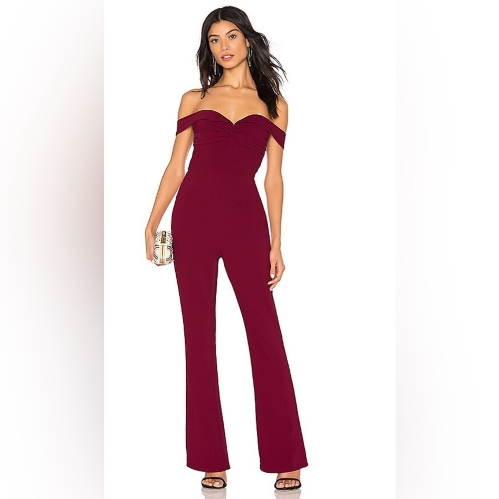 NWT by the way. Madalyn off shoulder jumpsuit in wine red size small